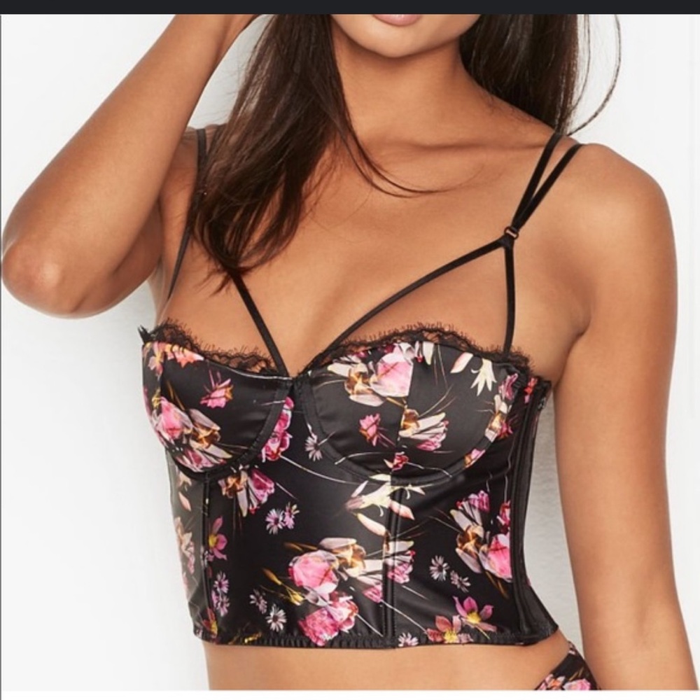 Victoria's Secret Black and Pink Floral Bustier
